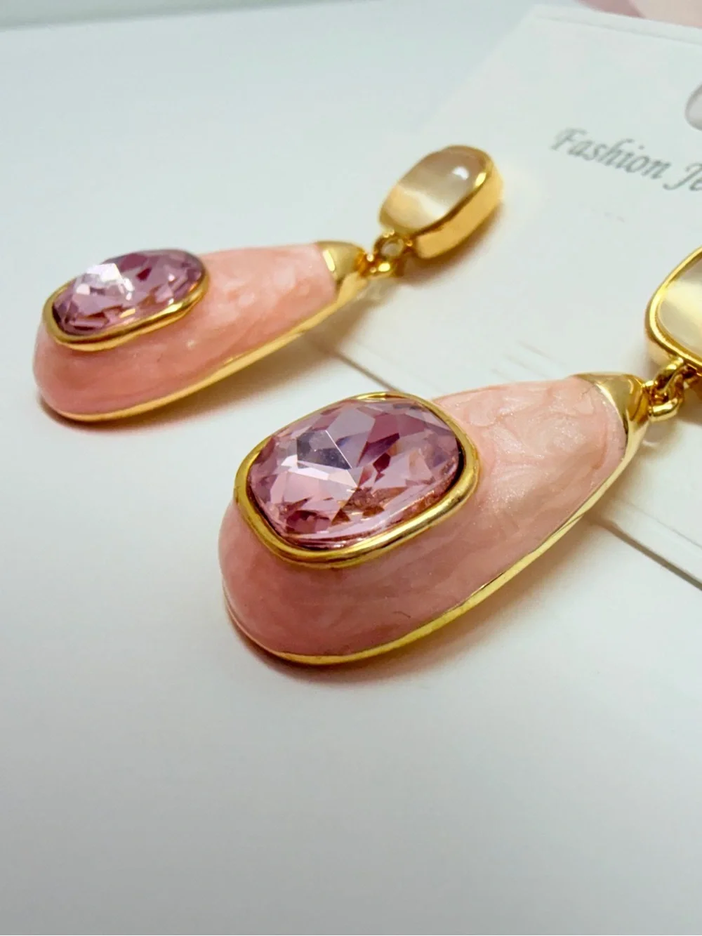 Pink Teardrop Earrings with Faceted Lilac Stones Lead and nickol free